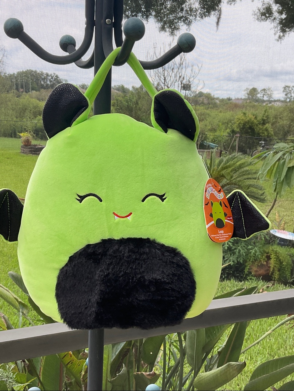 Squishmallows Lime Green and Black Bat Plush Halloween treat pale bag